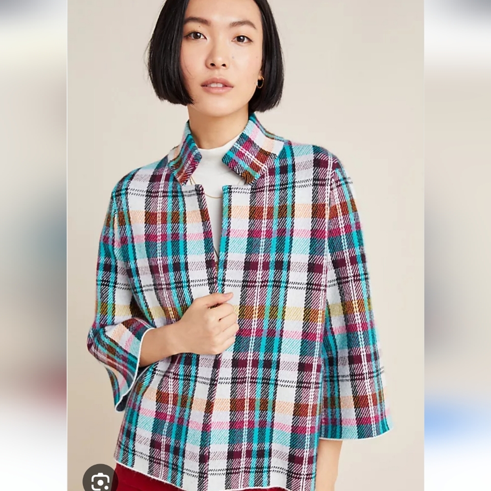 ANTHROPOLOGIE Rosetta Cropped Plaid Sweater Jacket. SIZE Medium